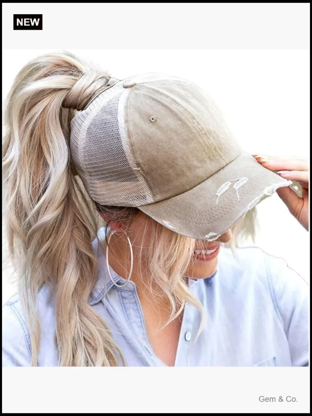 Womens Ponytail High Messy Bun Hats Distressed Baseball Cap Unconstructed